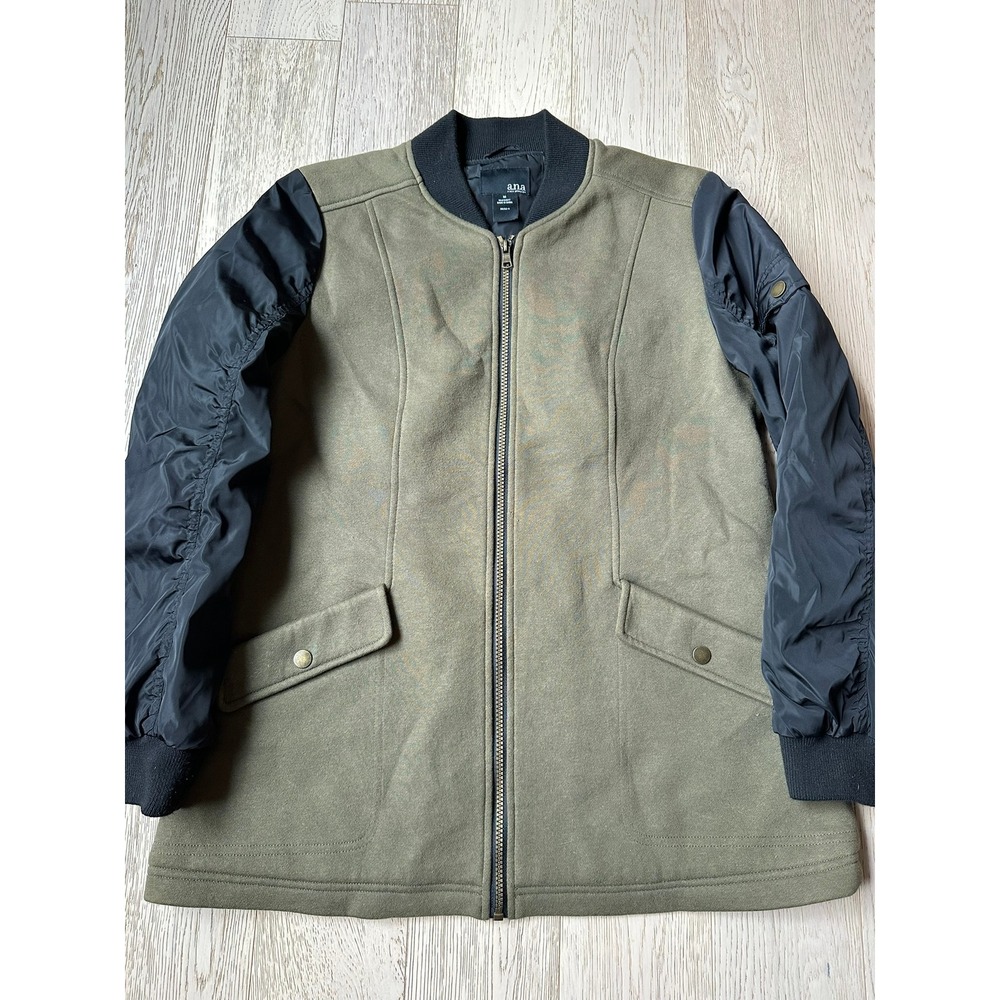 ana A New Approach Mixed Media Bomber Jacket Olive Green Black Womens Medium